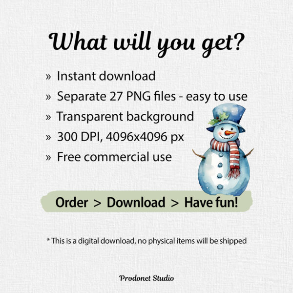 Watercolor Christmas Snowman PNG Clipart Bundle - Image 9