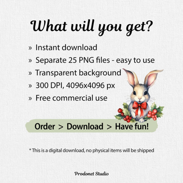 Watercolor Christmas Animals PNG clipart Bundle - Image 9