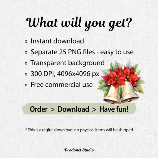 Watercolor Christmas Bells PNG Clipart Bundle - Image 7