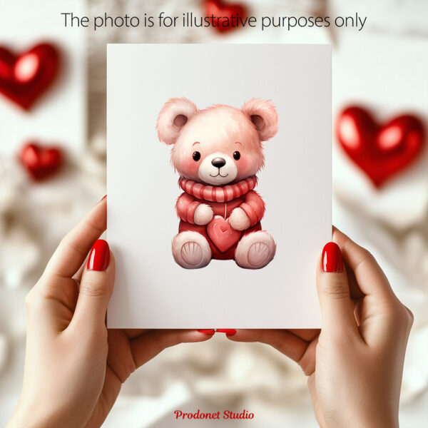 Watercolor Valentine’s Day Teddy Bear PNG Clipart Bundle - Image 9