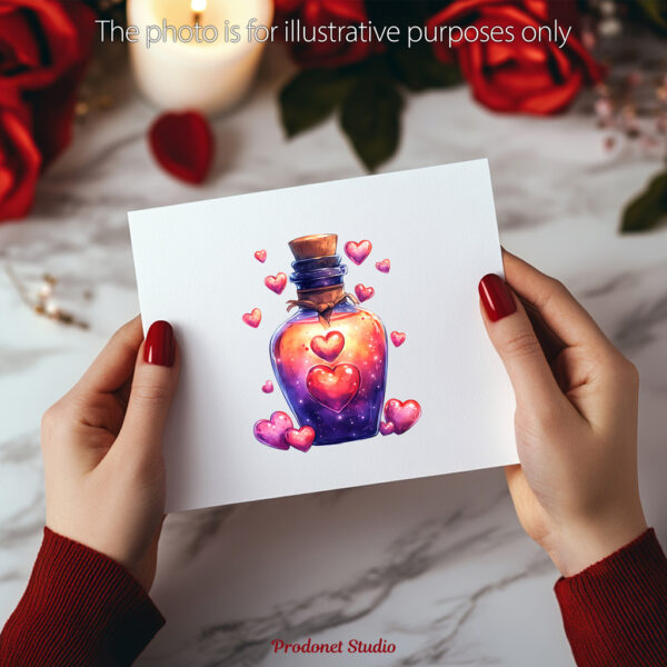 Watercolor Valentine’s Day Love Potion Bottle PNG Clipart Bundle - Image 9