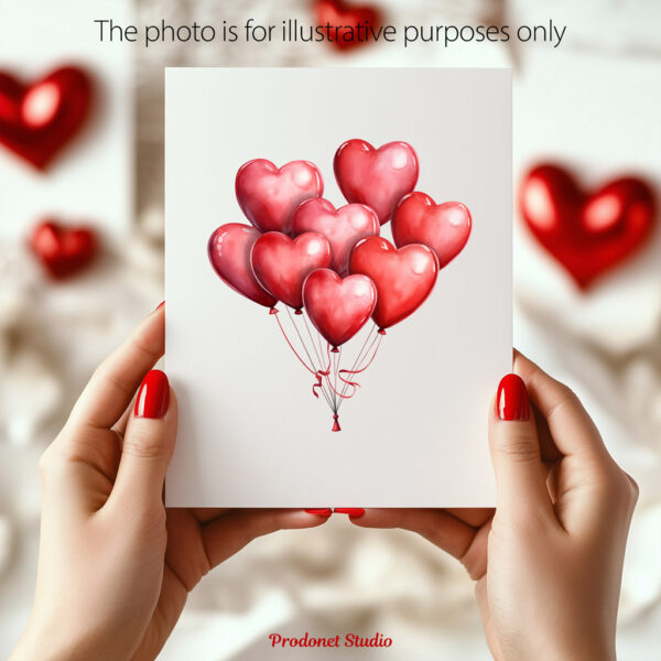Watercolor Valentine’s Day Balloons PNG Clipart Bundle - Image 8