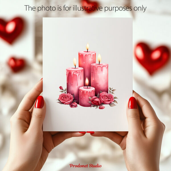 Watercolor Valentine’s Day Candles PNG Clipart Bundle - Image 10
