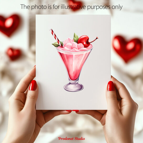 Watercolor Valentine's Day Pink Cocktail PNG Clipart Bundle - Image 9