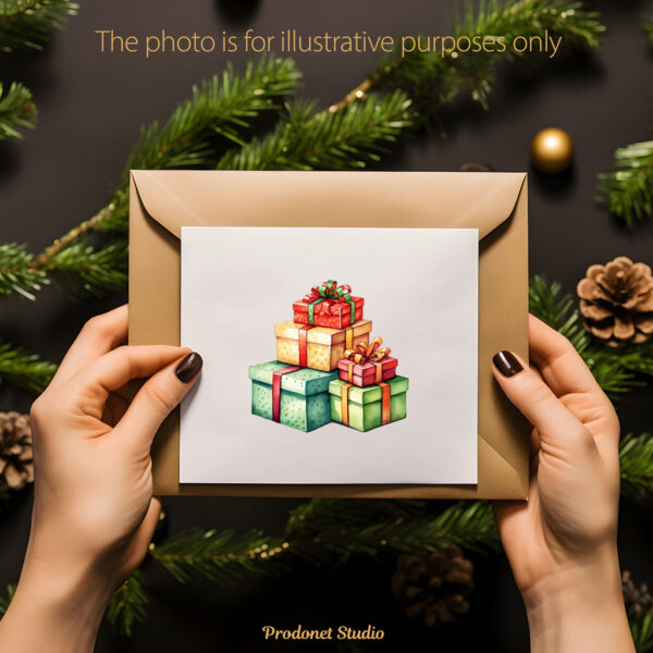 Watercolor Christmas Gifts PNG Clipart Bundle - Image 9