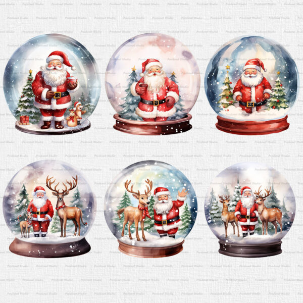 Watercolor Christmas Snow Globe PNG Clipart Bundle - Image 7
