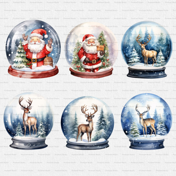 Watercolor Christmas Snow Globe PNG Clipart Bundle - Image 8