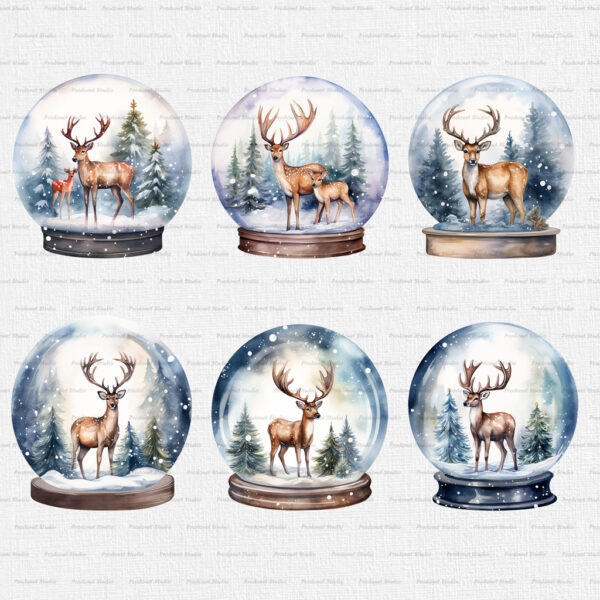 Watercolor Christmas Snow Globe PNG Clipart Bundle - Image 9