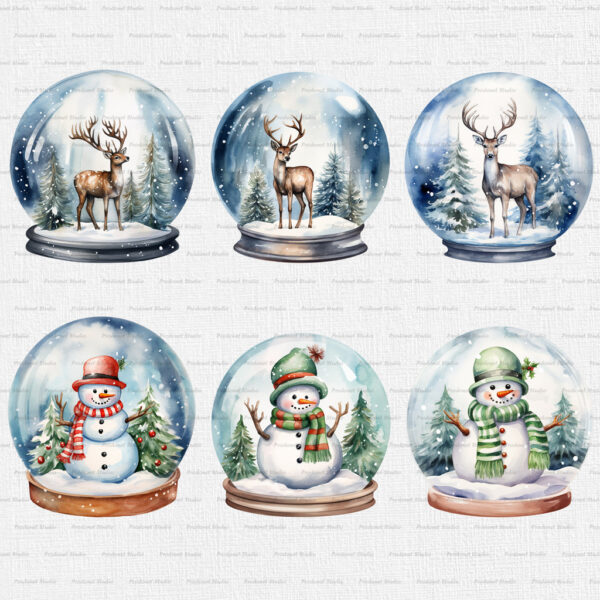 Watercolor Christmas Snow Globe PNG Clipart Bundle - Image 10