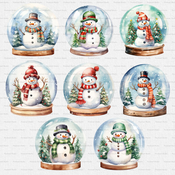 Watercolor Christmas Snow Globe PNG Clipart Bundle - Image 2