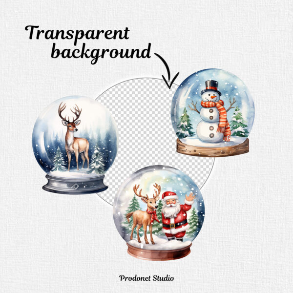 Watercolor Christmas Snow Globe PNG Clipart Bundle - Image 3