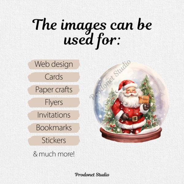 Watercolor Christmas Snow Globe PNG Clipart Bundle - Image 4