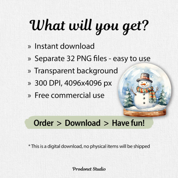 Watercolor Christmas Snow Globe PNG Clipart Bundle - Image 5
